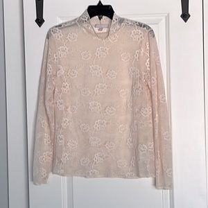 Chelsea28 sheer lace mock neck